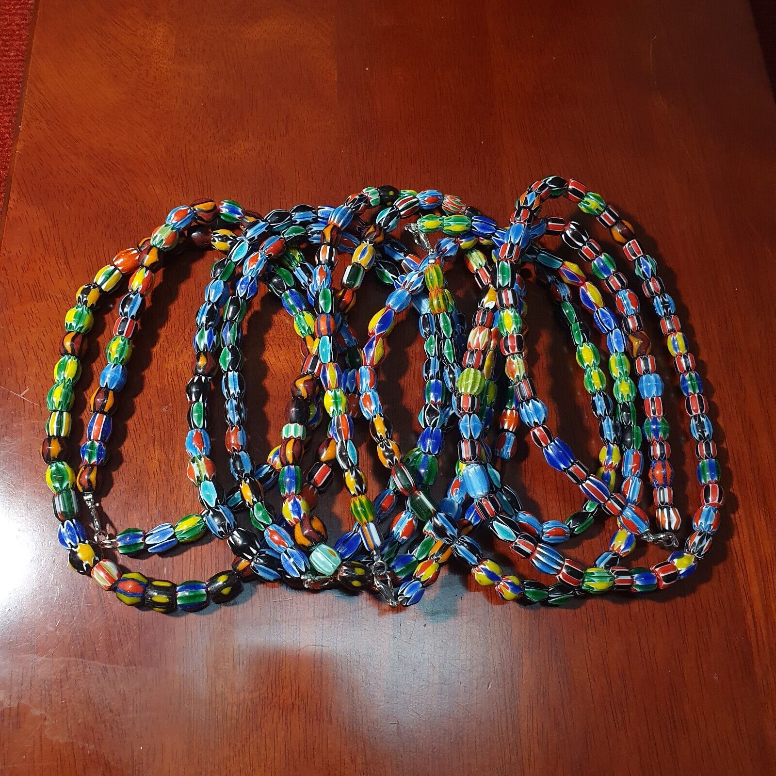 LOT 5 Strands Venetian Inspired Glass Multicolor Chevron Beads Necklaces