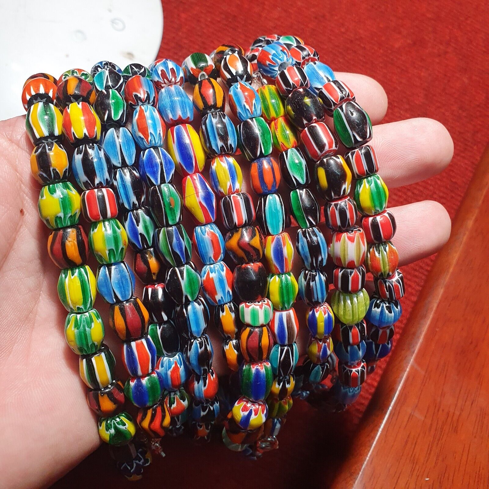 LOT 5 Strands Venetian Inspired Glass Multicolor Chevron Beads Necklaces