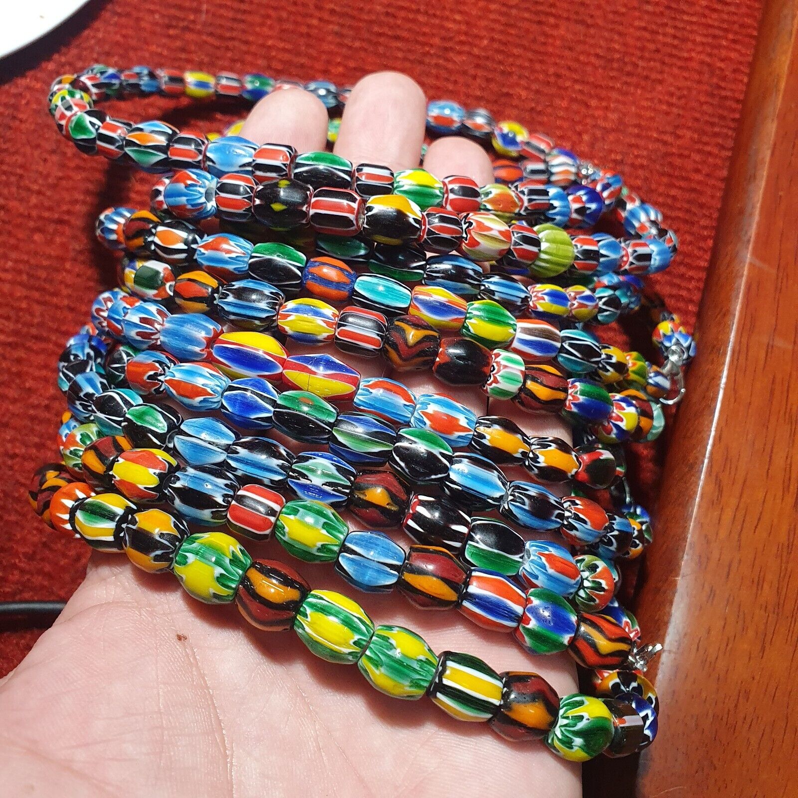 LOT 5 Strands Venetian Inspired Glass Multicolor Chevron Beads Necklaces