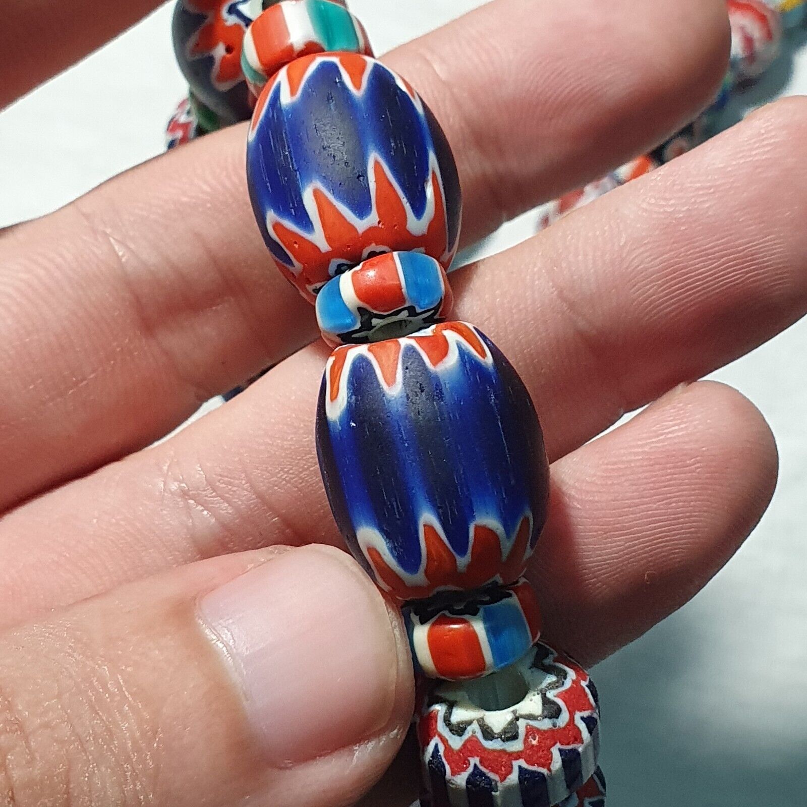 Amazing Venetian Inspired Glass Beads Multicolor Chevron Beads Necklace #102