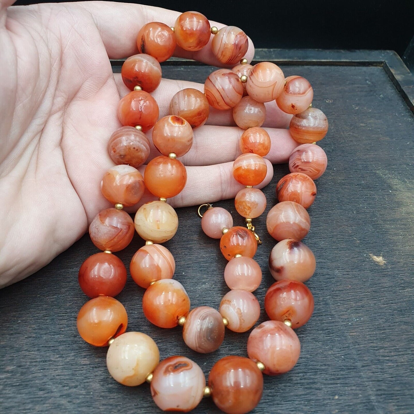 古董印度西藏紅玉髓老瑪瑙珠部落珠珠寶項鍊