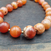 East Oasis Old Indo Tibetan Carnelian Agate Bead Necklace in Warm Orange Tones
