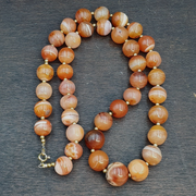 East Oasis Old Indo Tibetan Carnelian Agate Bead Necklace in Warm Orange Tones