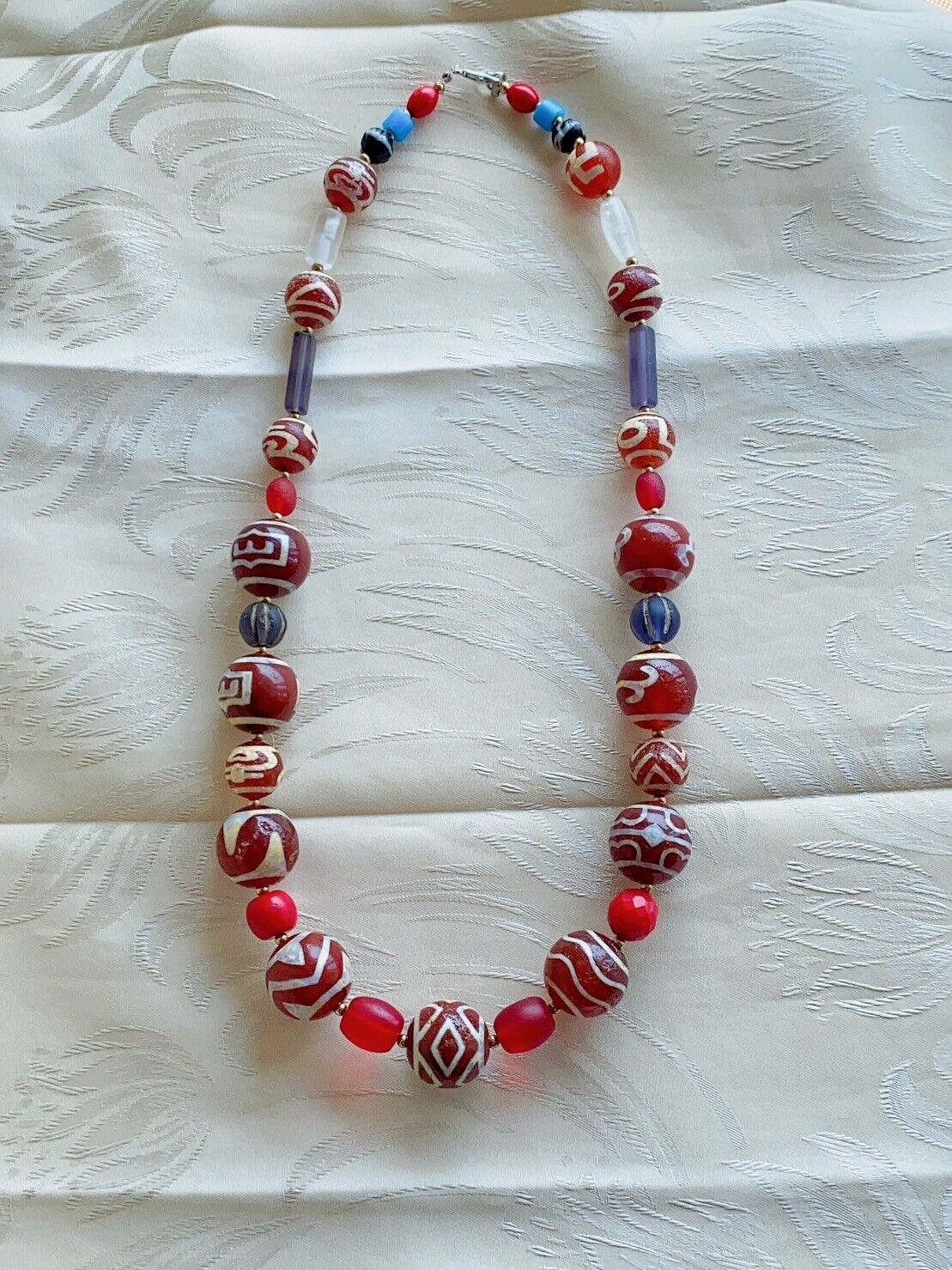 HIMALAYAN Indo Tibetan Central Asian Etched Agate African Glass beads 13-19mm