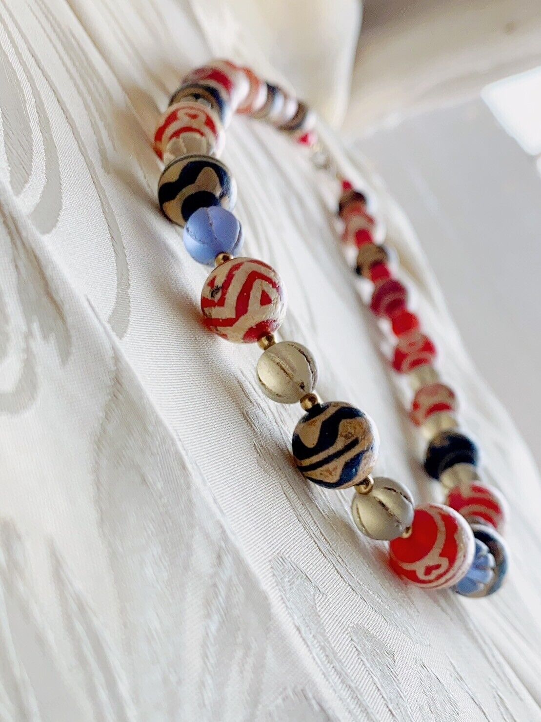 HIMALAYAN Indo Tibetan Central Asian Etched Agate African Glass beads 13-14mm