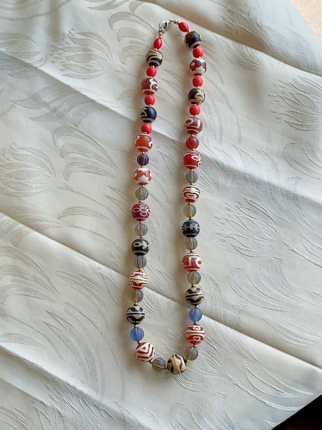 HIMALAYAN Indo Tibetan Central Asian Etched Agate African Glass beads 13-14mm