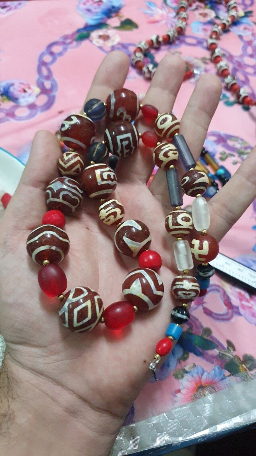 HIMALAYAN Indo Tibetan Central Asian Etched Agate African Glass beads 13-19mm