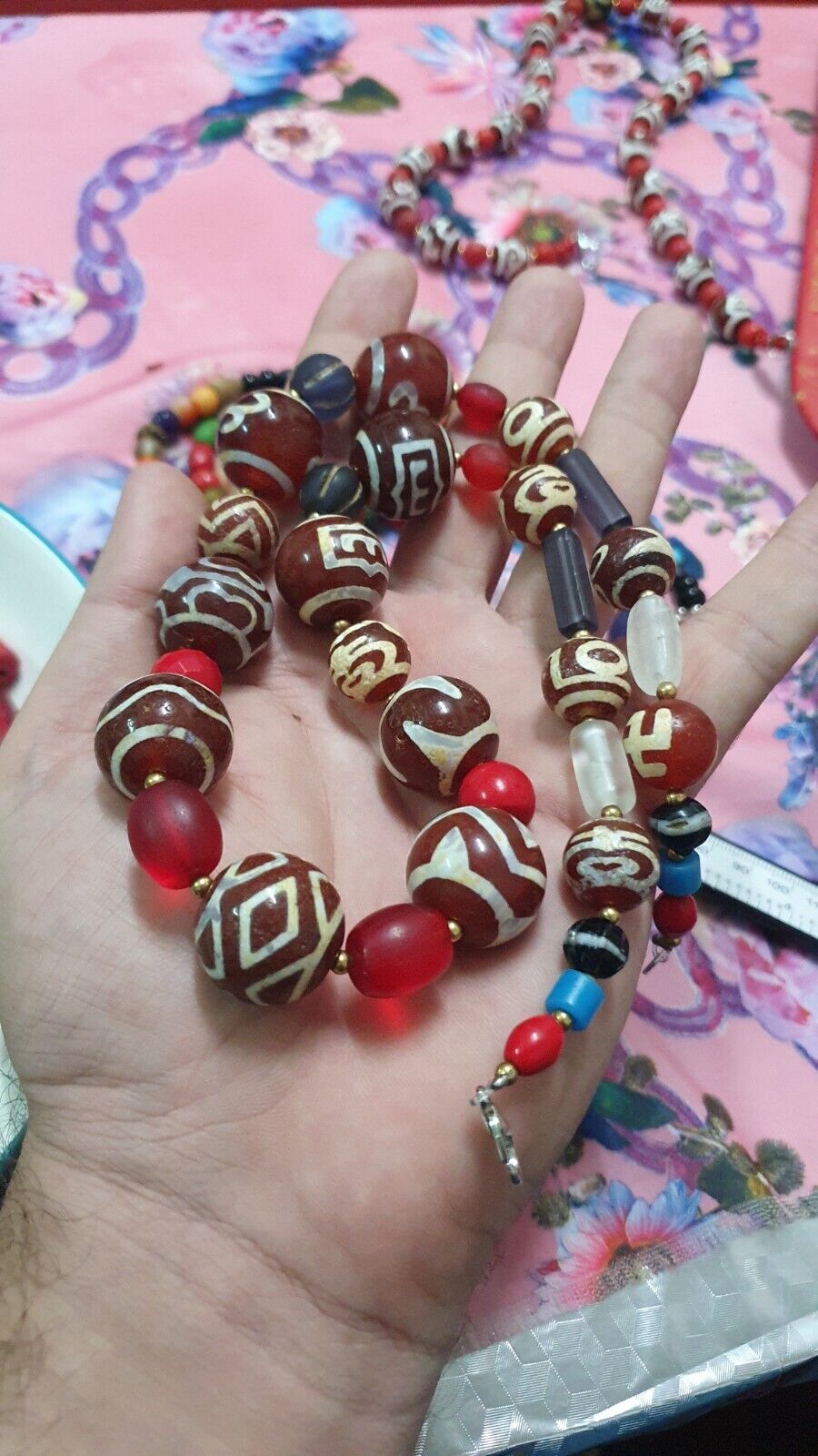 HIMALAYAN Indo Tibetan Central Asian Etched Agate African Glass beads 13-19mm