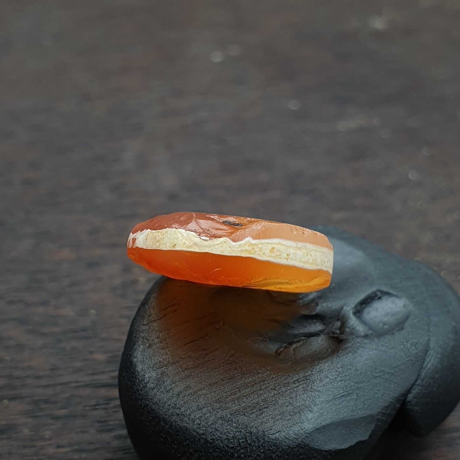 Ancient Agate Bead Himalayan Indo rare stripe Disc shape Agate Big Bead 16.8mm