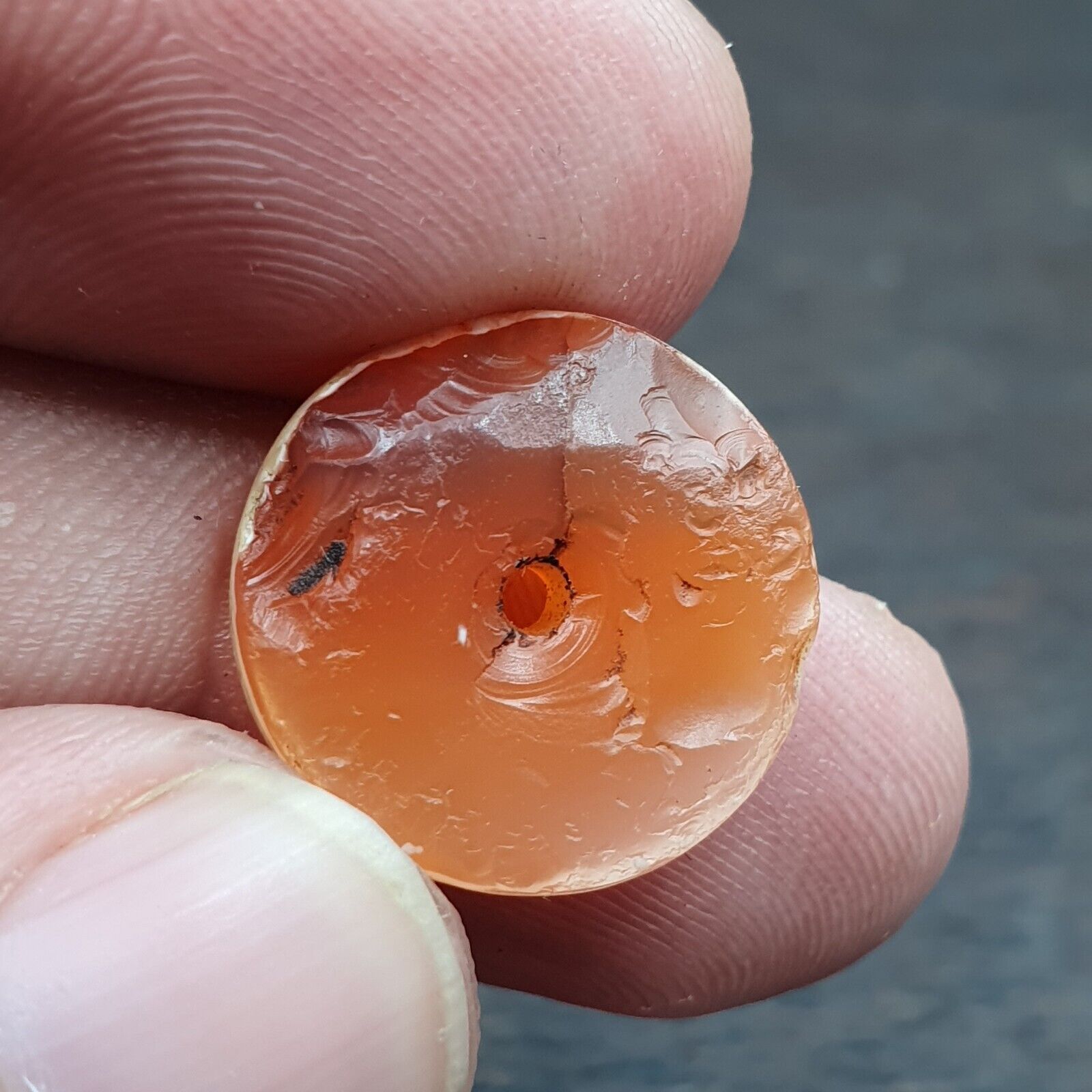 Ancient Agate Bead Himalayan Indo rare stripe Disc shape Agate Big Bead 16.8mm