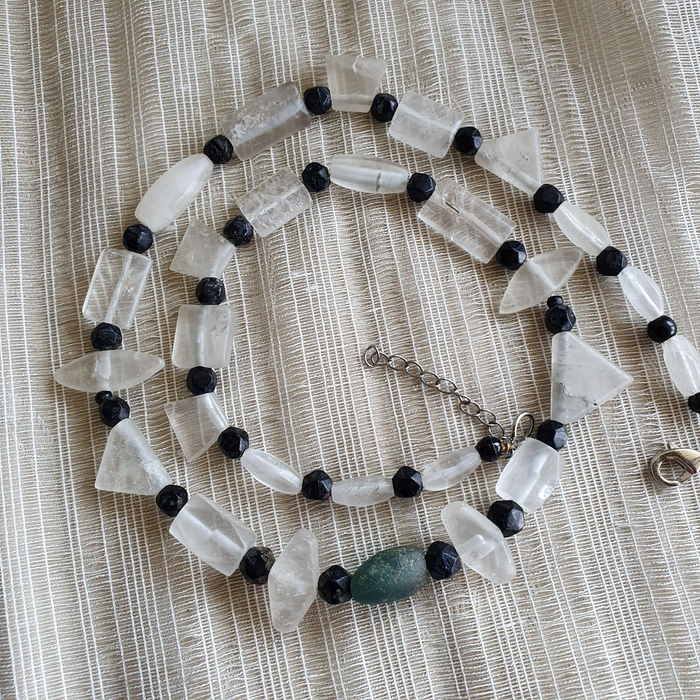 Vintage Crystal Old Beads Himalayan Crystal and Old Roman Glass Beads Necklace