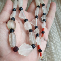 Vintage Crystal old beads Himalayan Crystal and Old Black Glass Beads Necklace