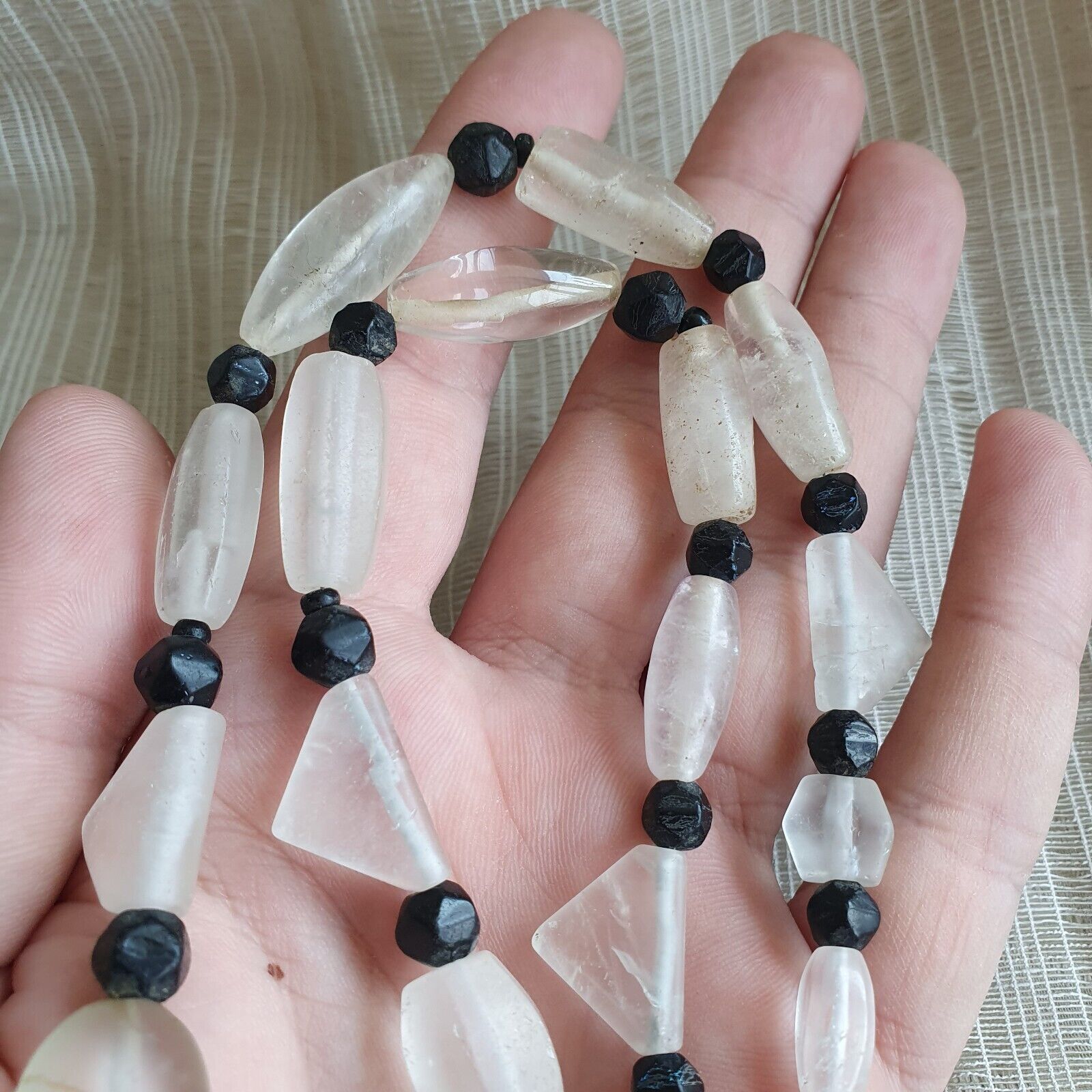 Vintage Crystal old beads Himalayan Crystal and Old Black Glass Beads Necklace