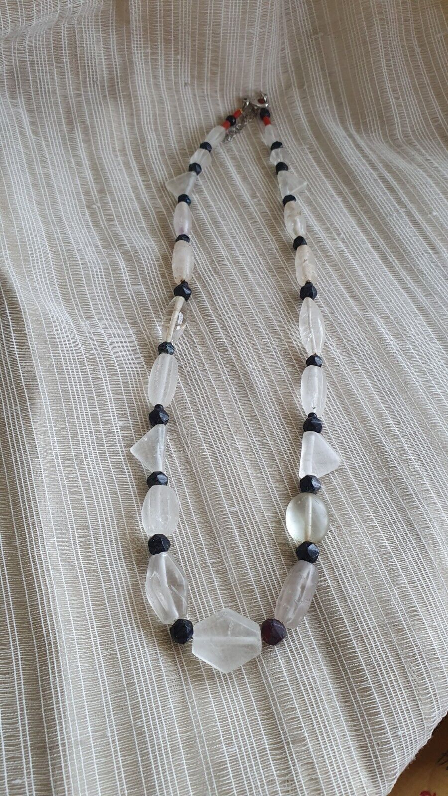 Vintage Crystal old beads Himalayan Crystal and Old Black Glass Beads Necklace