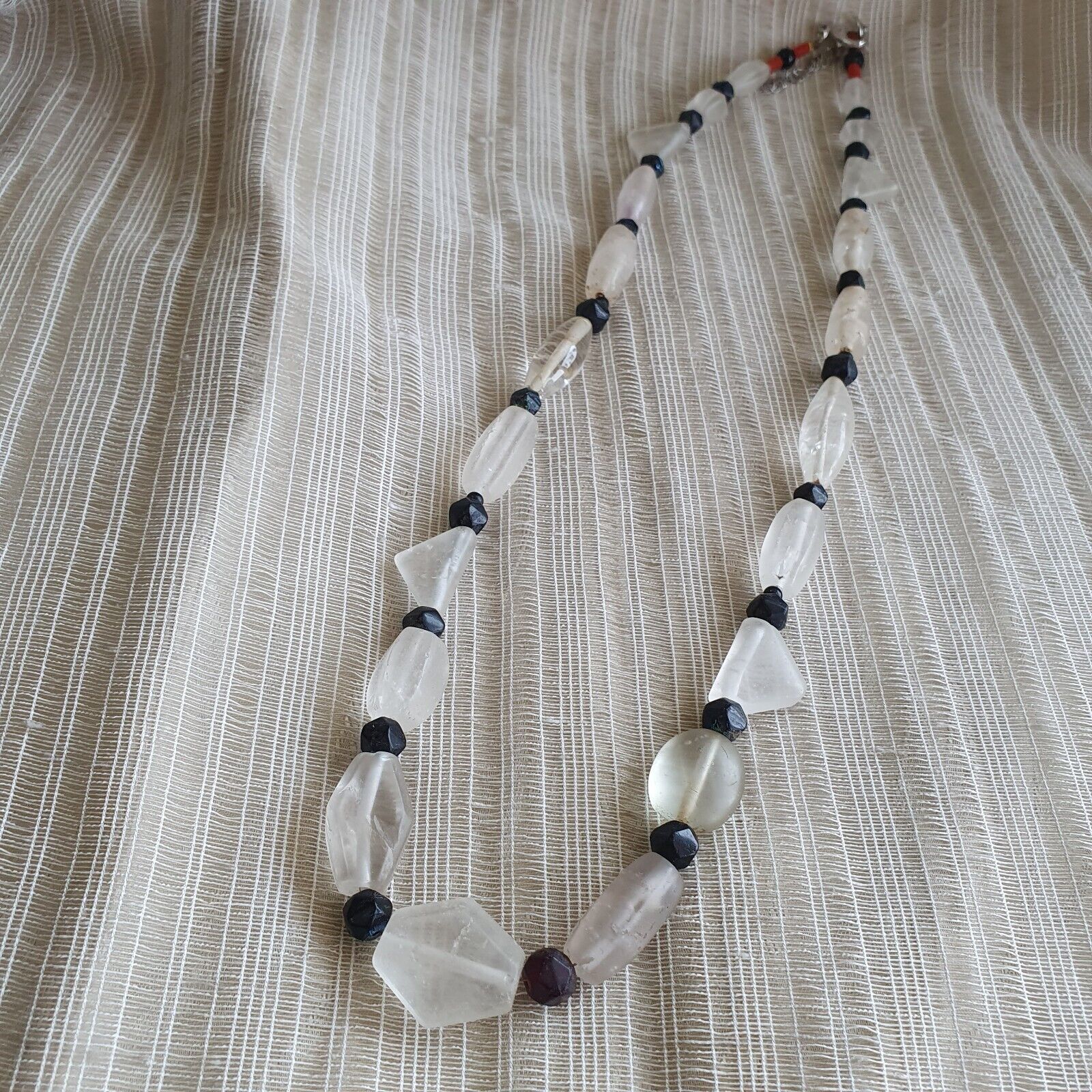 Vintage Crystal old beads Himalayan Crystal and Old Black Glass Beads Necklace