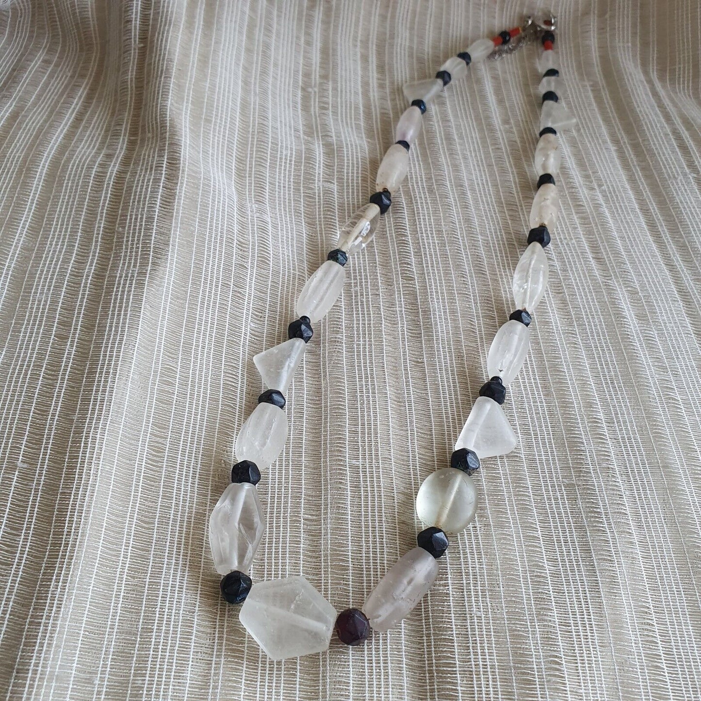 Vintage Crystal old beads Himalayan Crystal and Old Black Glass Beads Necklace