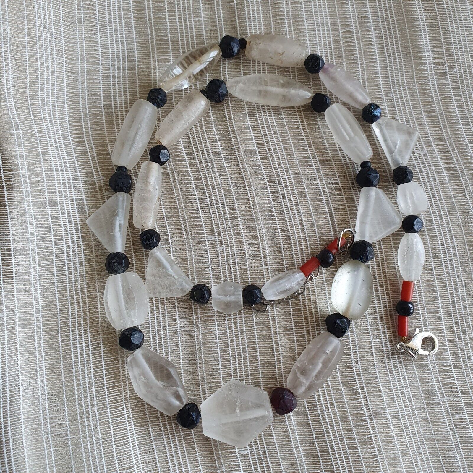 Vintage Crystal old beads Himalayan Crystal and Old Black Glass Beads Necklace