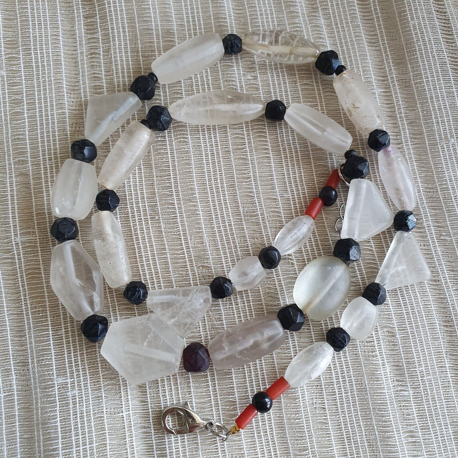 Vintage Crystal old beads Himalayan Crystal and Old Black Glass Beads Necklace