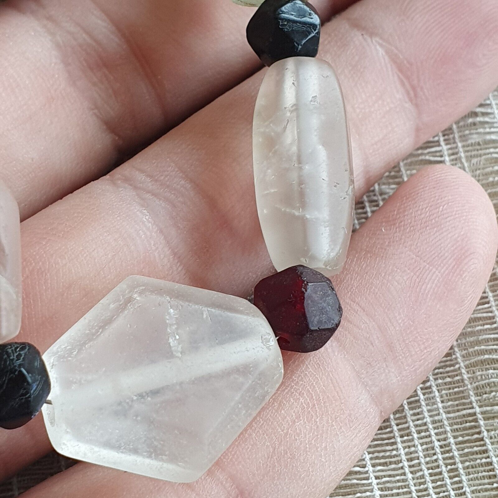 Vintage Crystal old beads Himalayan Crystal and Old Black Glass Beads Necklace