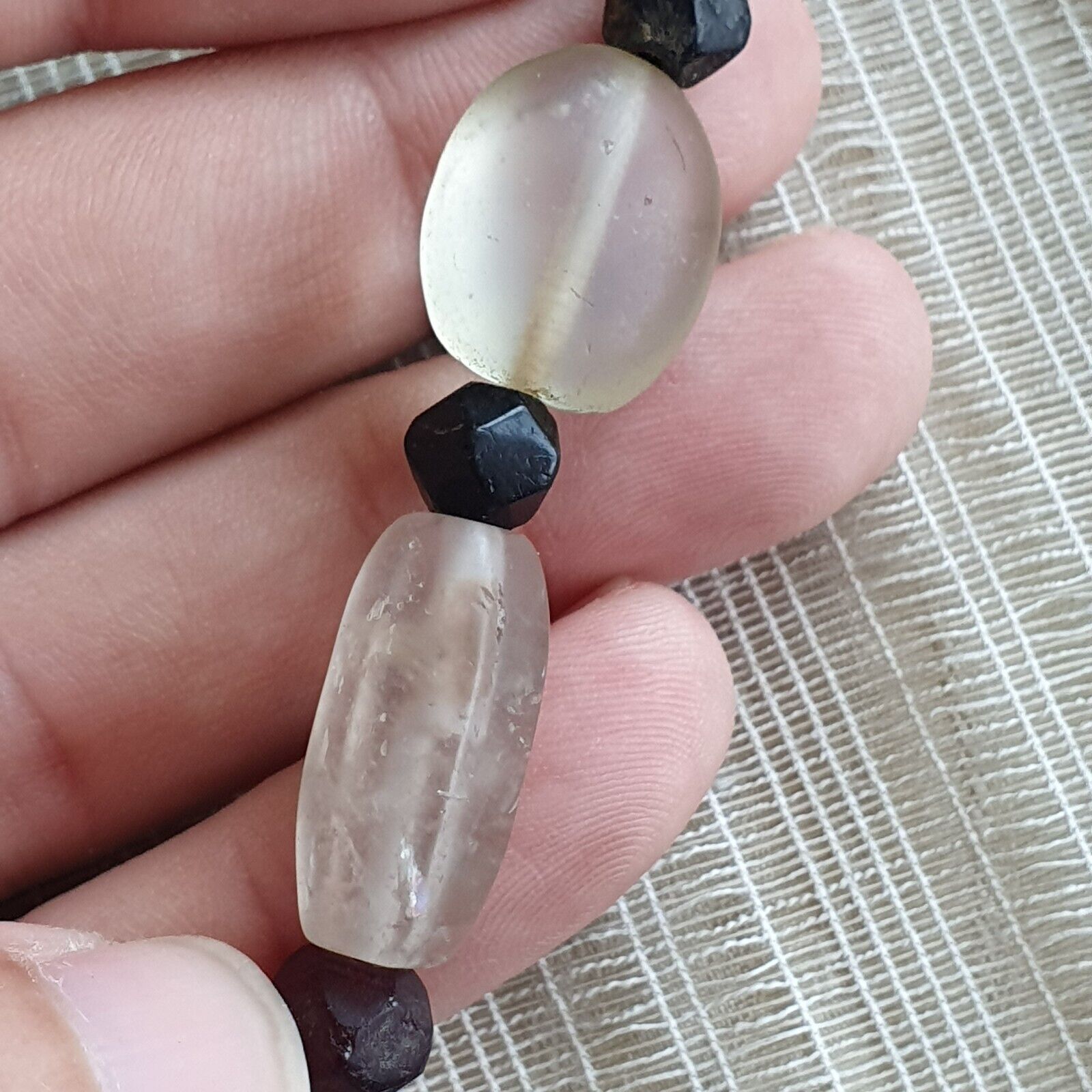 Vintage Crystal old beads Himalayan Crystal and Old Black Glass Beads Necklace