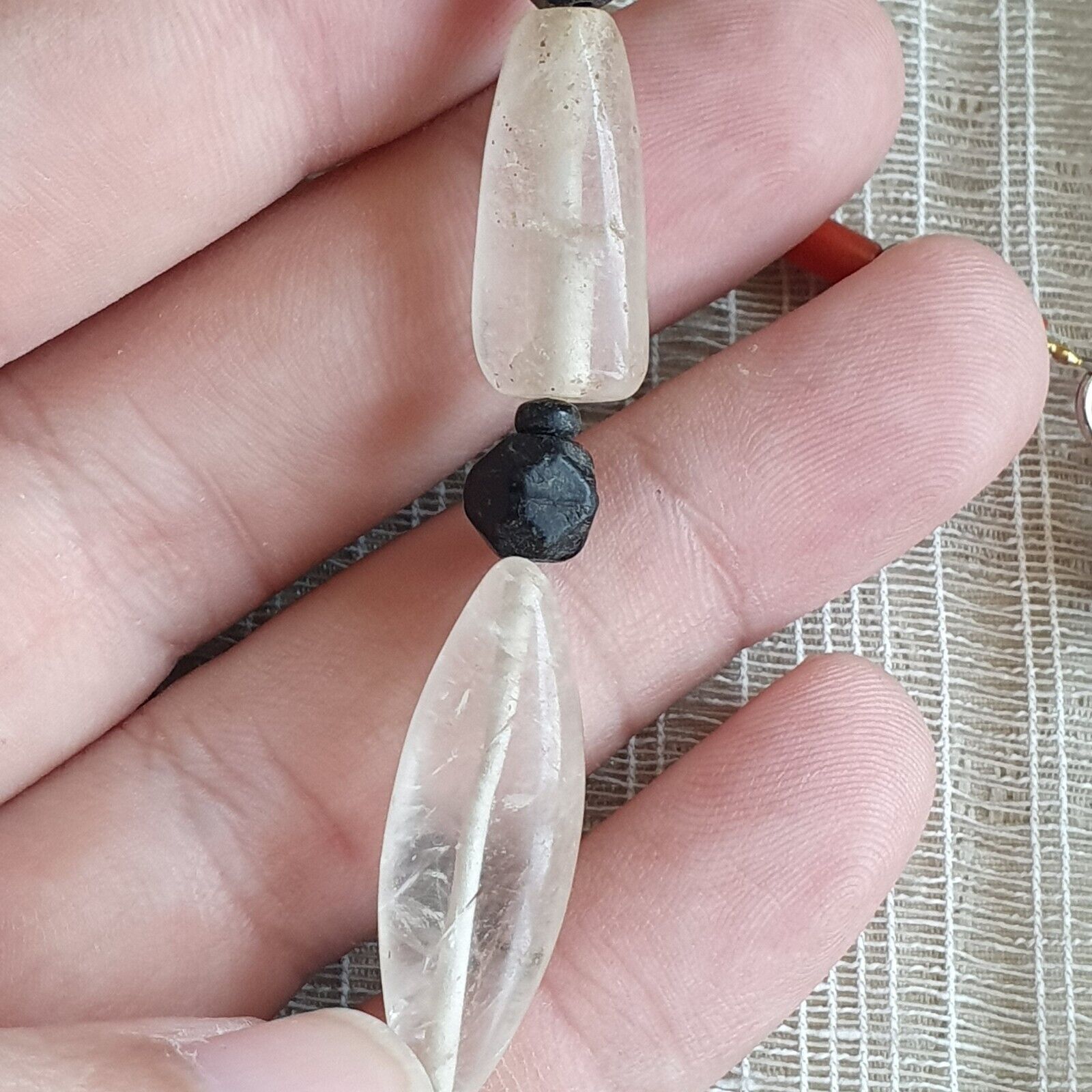 Vintage Crystal old beads Himalayan Crystal and Old Black Glass Beads Necklace