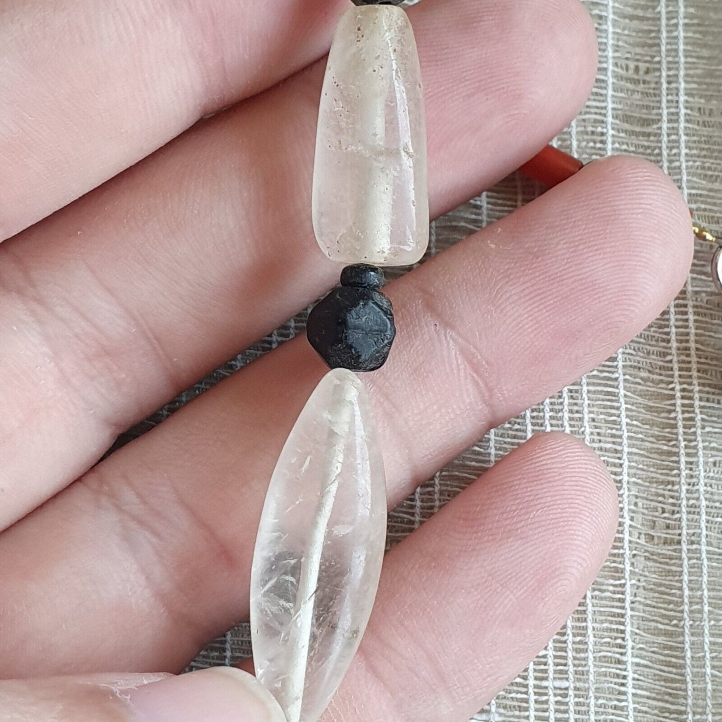 Vintage Crystal old beads Himalayan Crystal and Old Black Glass Beads Necklace