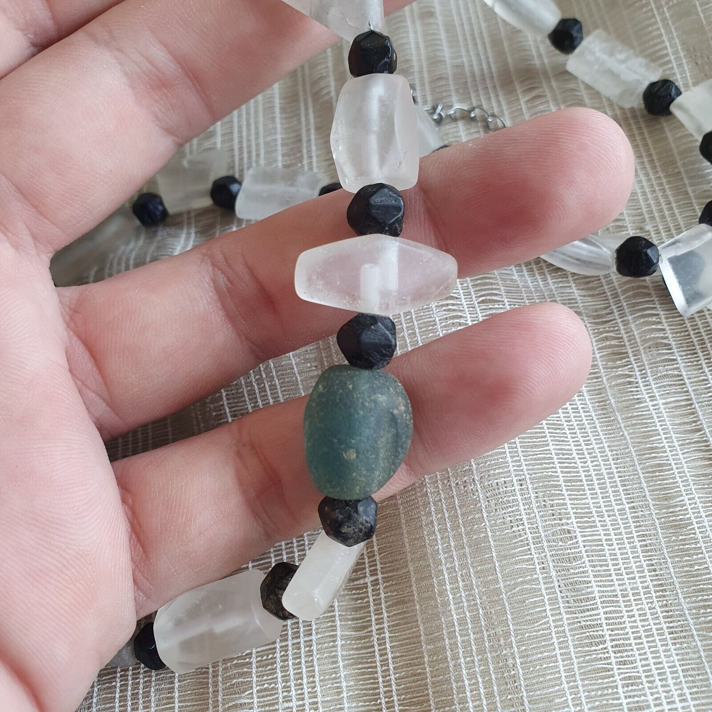 復古水晶老珠喜馬拉雅水晶和古羅馬玻璃珠項鍊