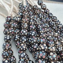 Black Skunk Venetian Trade Beads Dotted  Beads EAST OASIS Collection long strand