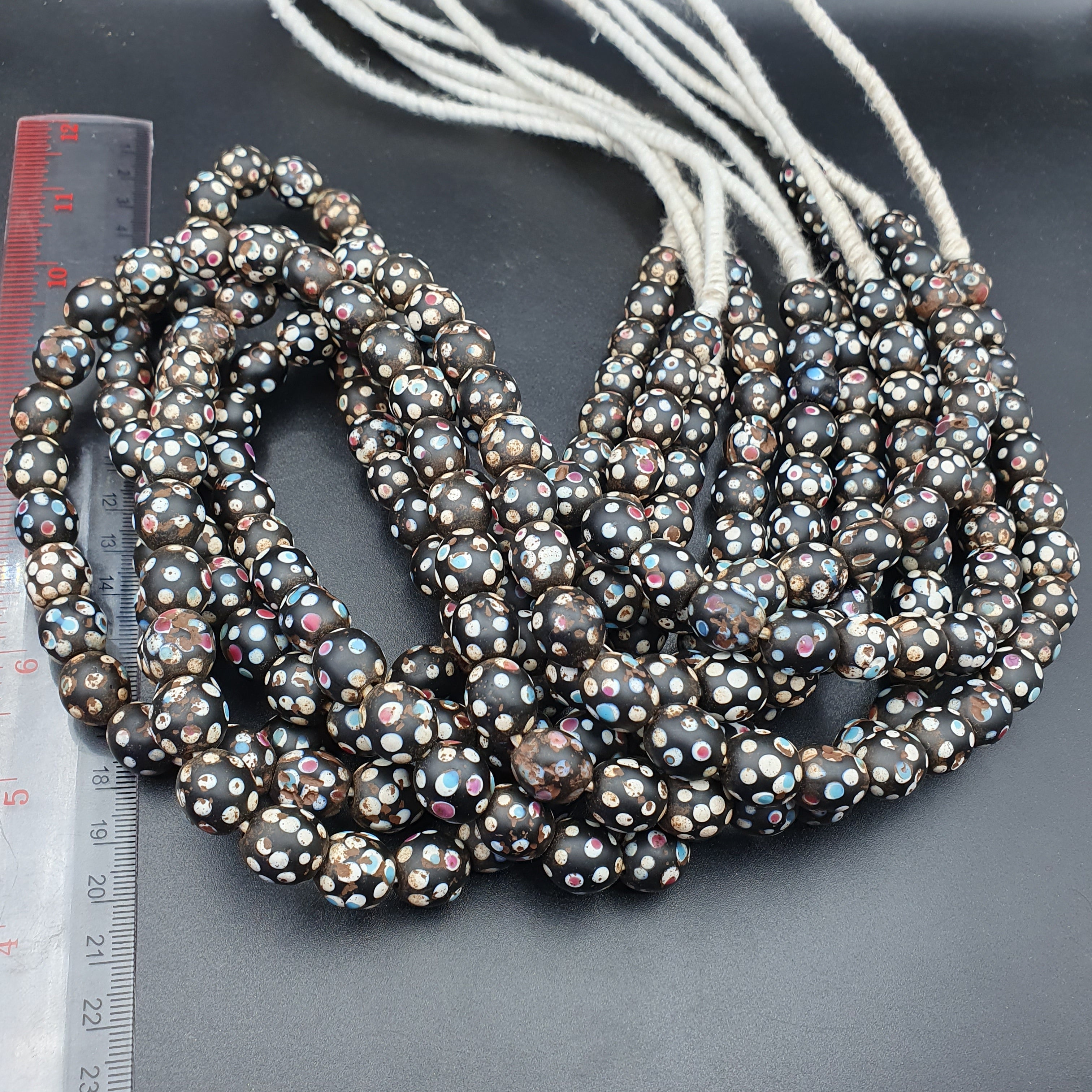 Black Skunk Venetian Trade Beads Dotted  Beads EAST OASIS Collection long strand