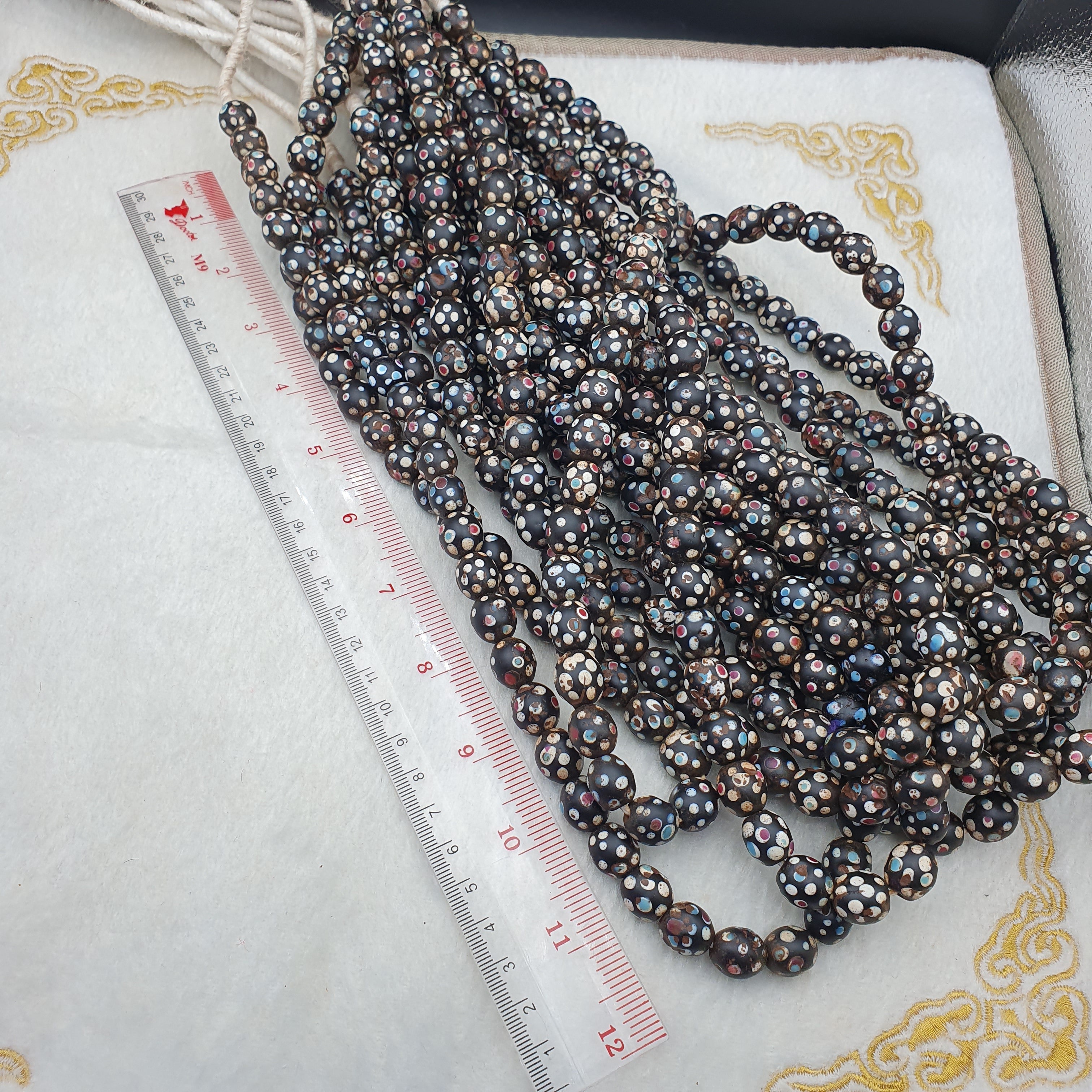 Black Skunk Venetian Trade Beads Dotted  Beads EAST OASIS Collection long strand