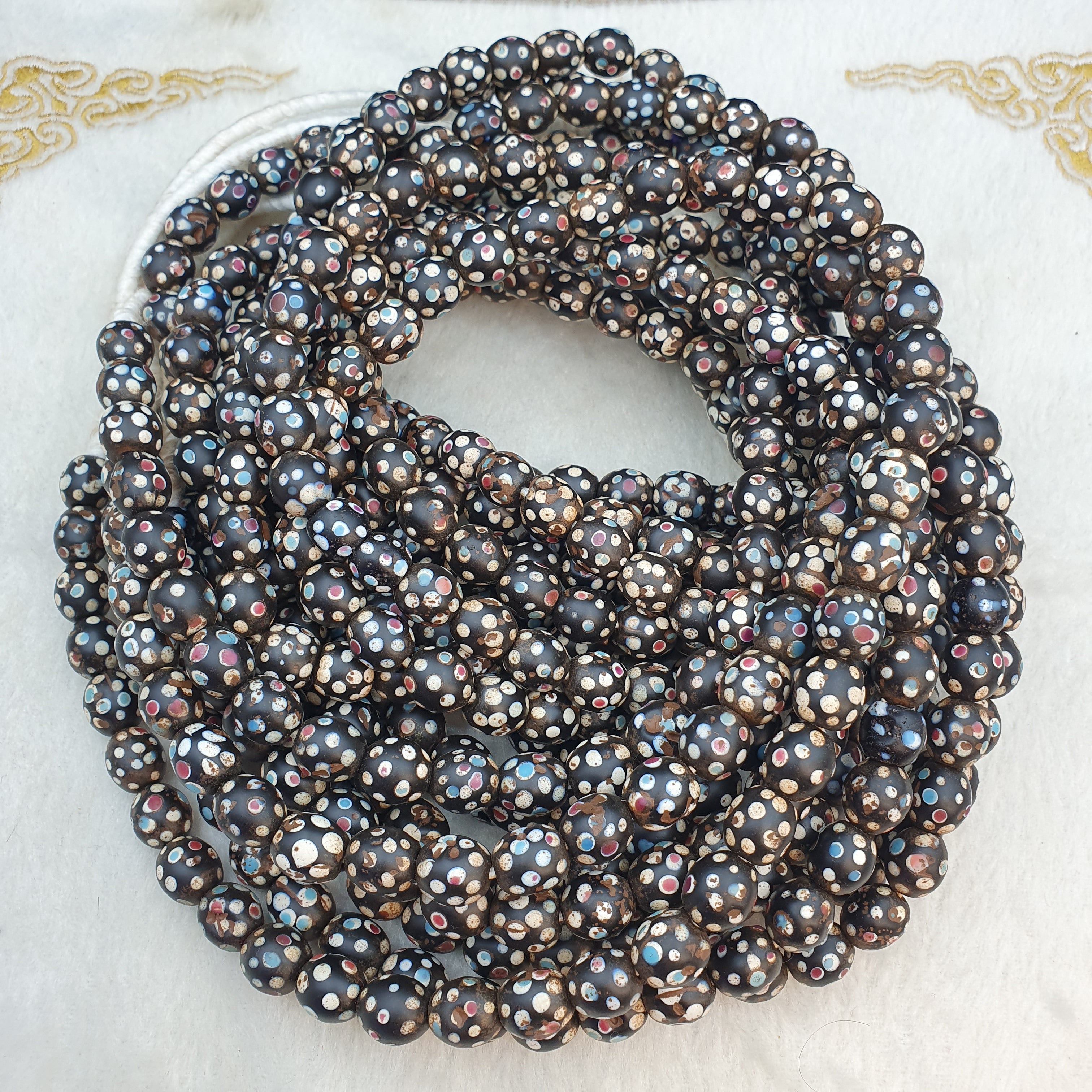 Black Skunk Venetian Trade Beads Dotted  Beads EAST OASIS Collection long strand