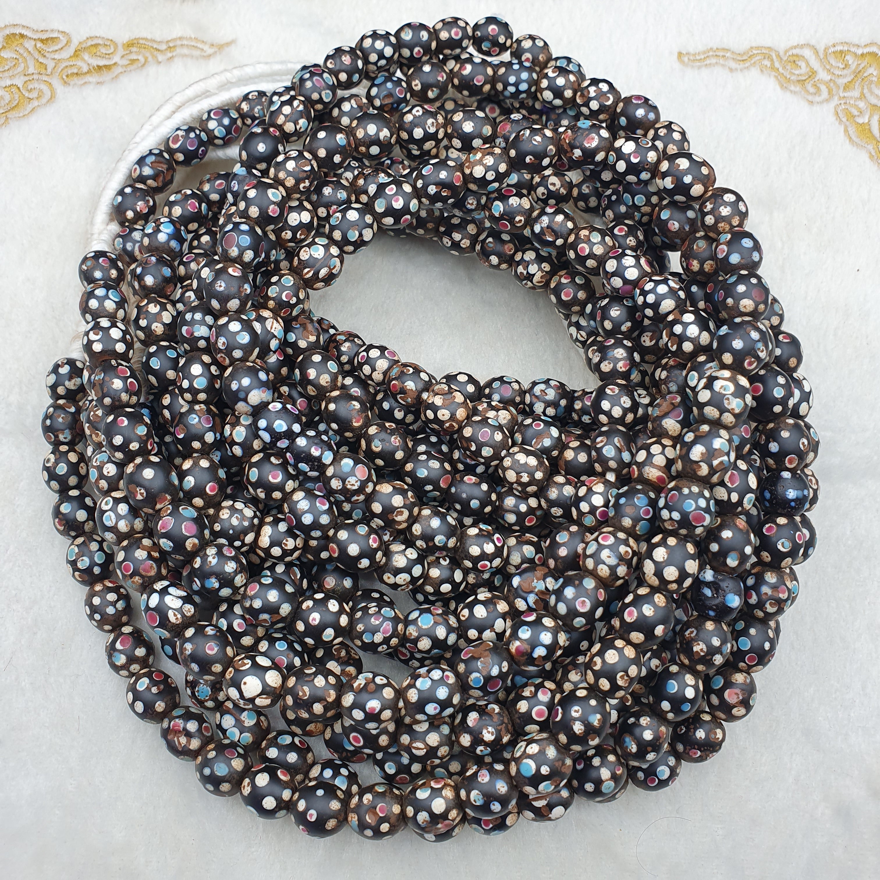 Black Skunk Venetian Trade Beads Dotted  Beads EAST OASIS Collection long strand