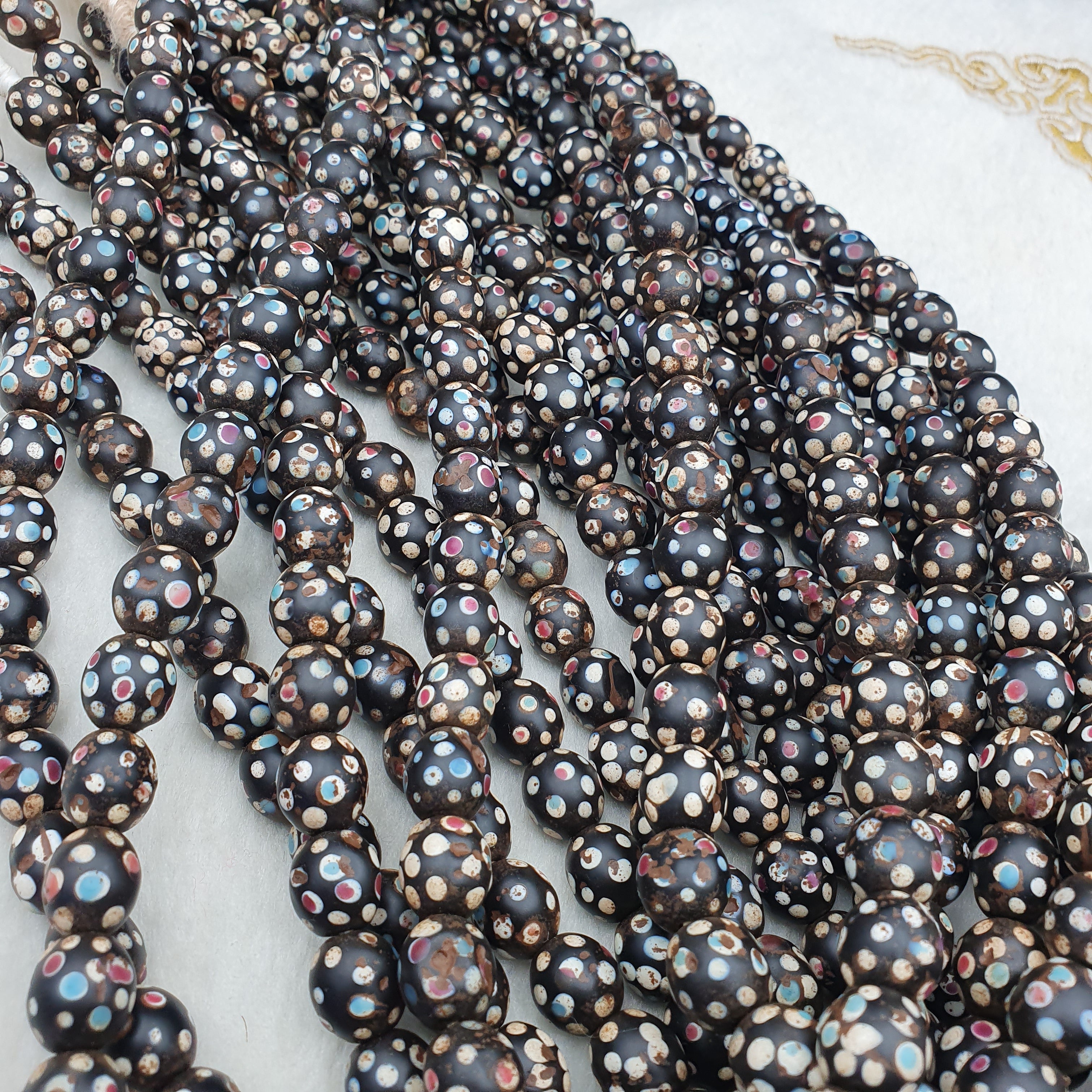 Black Skunk Venetian Trade Beads Dotted  Beads EAST OASIS Collection long strand
