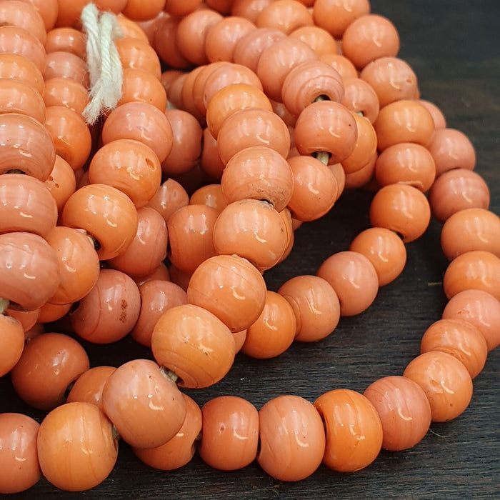 Beautiful Old African Coral Orange Glass Vintage 9mm Beads Long Strands Strand