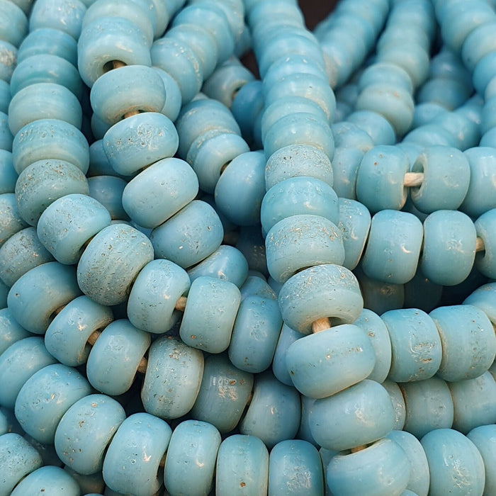 Beautiful Old African Sky Blue Glass Vintage 9mm Beads Long Strands Strand
