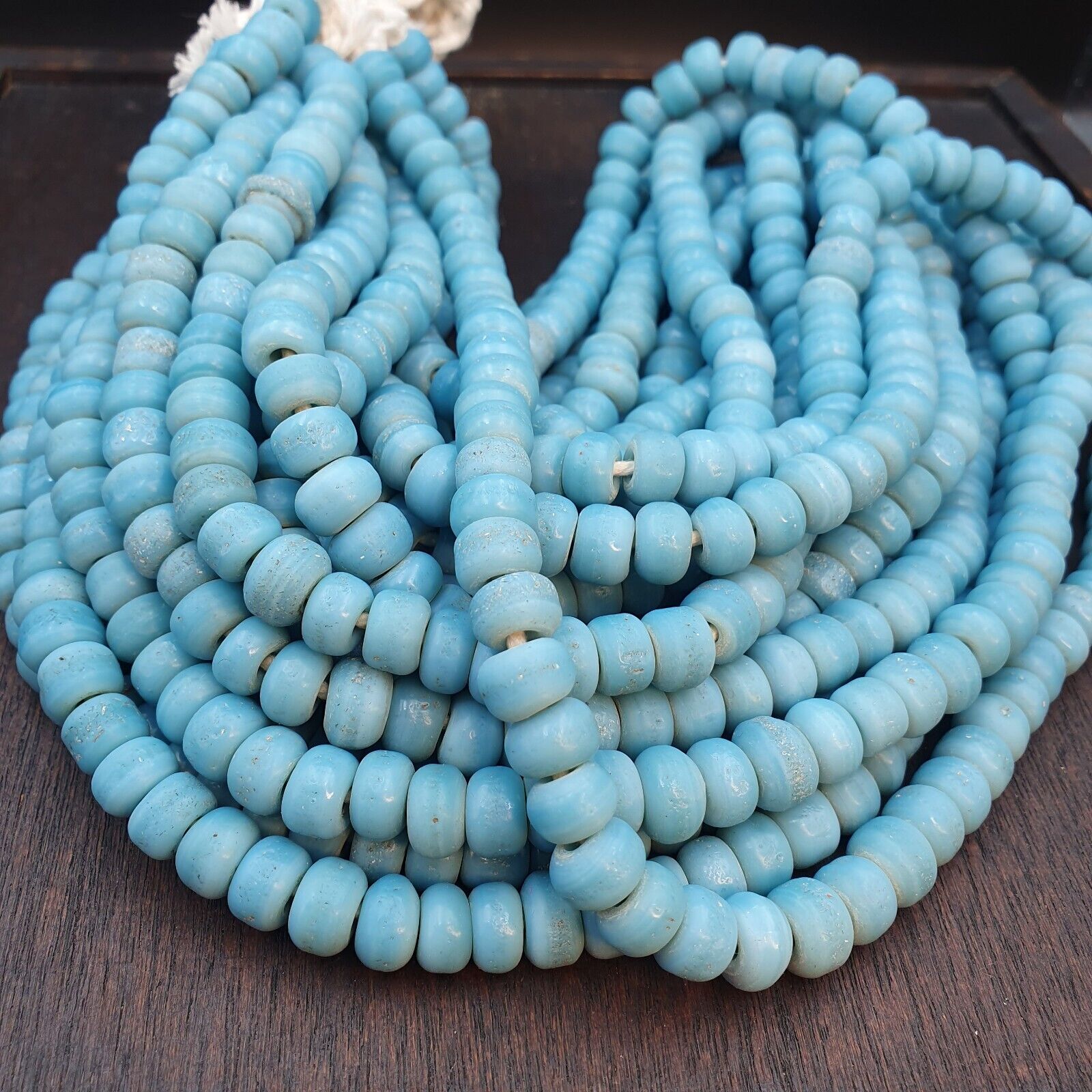 BEAUTIFUL OLD AFRICAN  Sky Blue GLASS Vintage 9mm BEADS Long Strands Strand