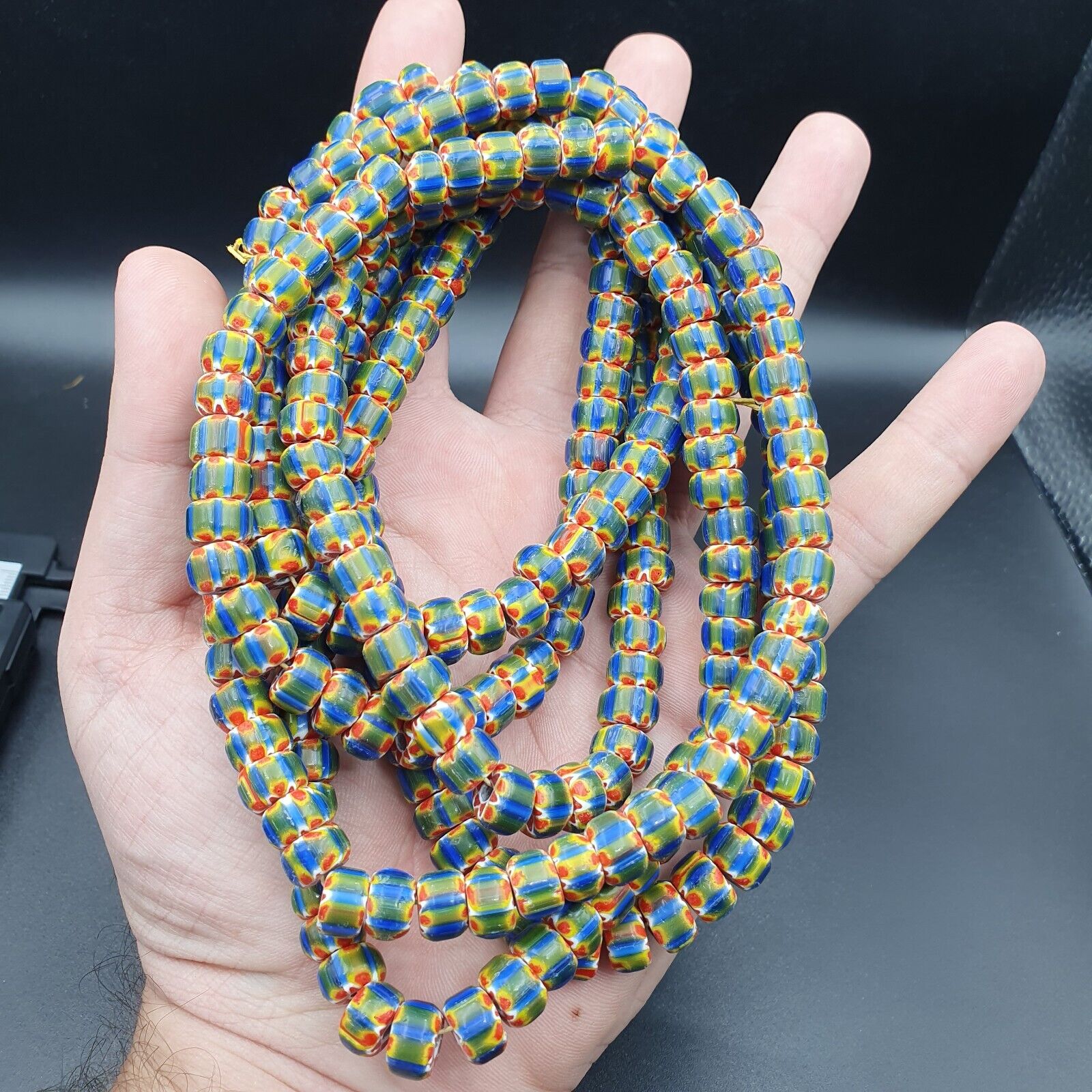 Lot 3 Strands Vintage OLD Glass Chevron Fancy GLASS BEADS Beaded NECKLACE