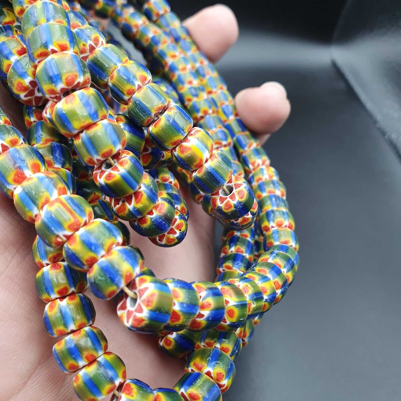 Lot 3 Strands Vintage OLD Glass Chevron Fancy GLASS BEADS Beaded NECKLACE