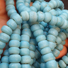 BEAUTIFUL OLD AFRICAN  Sky Blue GLASS Vintage 9mm BEADS Long Strands Strand