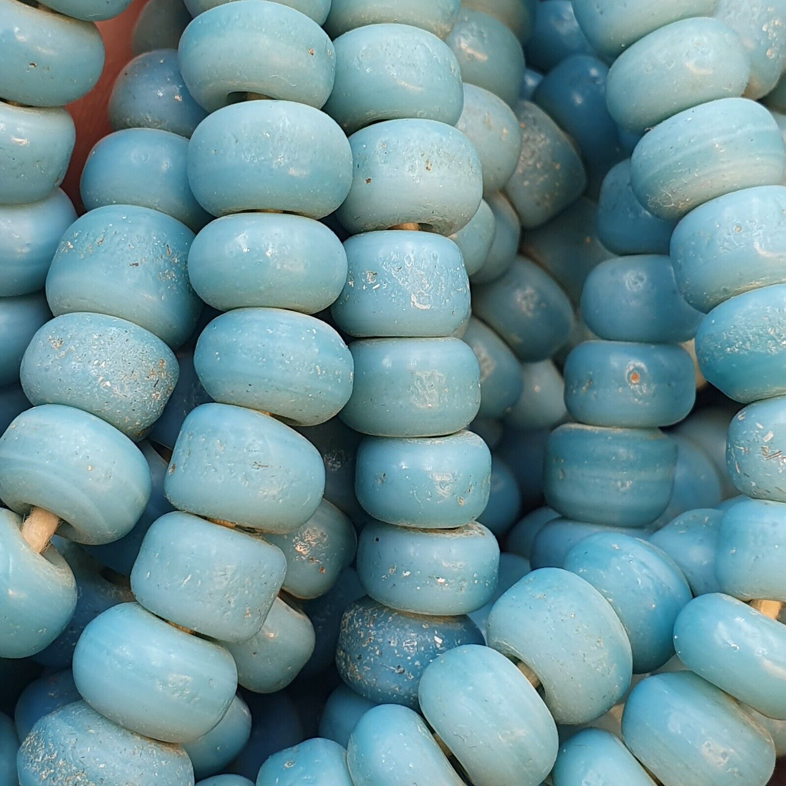 BEAUTIFUL OLD AFRICAN  Sky Blue GLASS Vintage 9mm BEADS Long Strands Strand