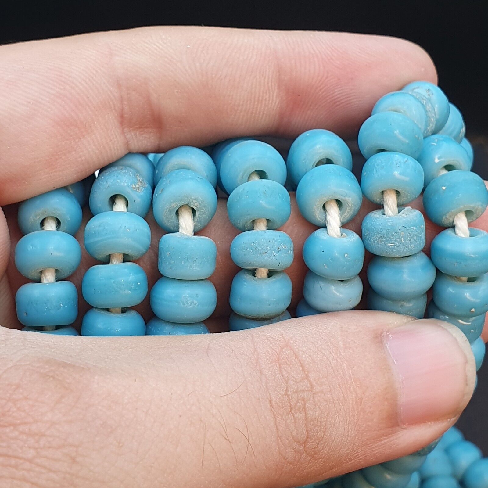 BEAUTIFUL OLD AFRICAN  Sky Blue GLASS Vintage 9mm BEADS Long Strands Strand