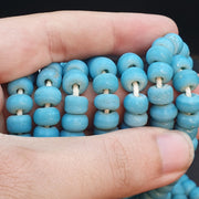 East Oasis Old African Sky Blue Glass Bead Long Strand, Vintage 9mm Trade Beads