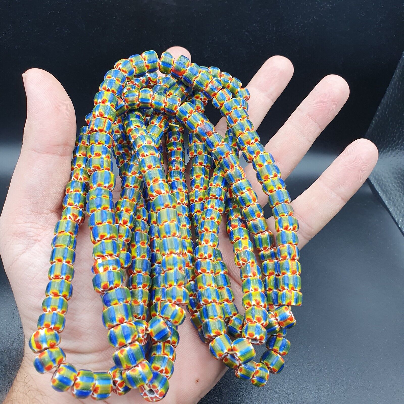 Lot 3 Strands Vintage OLD Glass Chevron Fancy GLASS BEADS Beaded NECKLACE