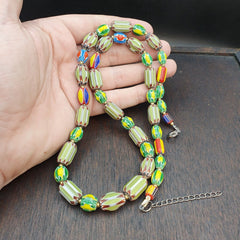 Vintage OLD Glass Chevron and Fancy GLASS BEADS Beaded NECKLACE