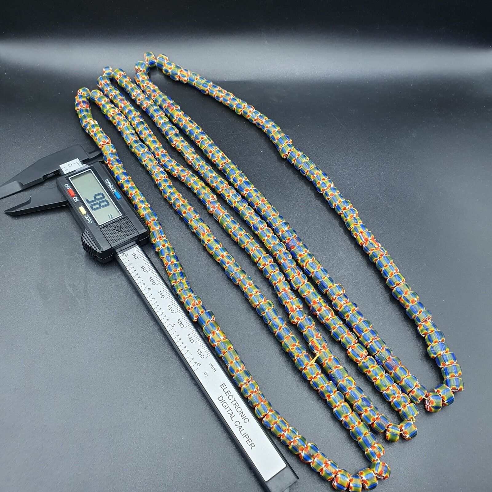 Lot 3 Strands Vintage OLD Glass Chevron Fancy GLASS BEADS Beaded NECKLACE