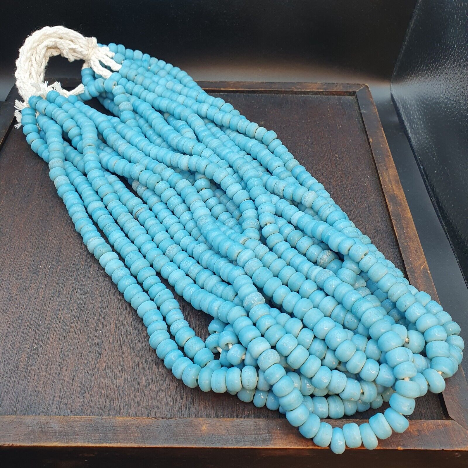 BEAUTIFUL OLD AFRICAN  Sky Blue GLASS Vintage 9mm BEADS Long Strands Strand