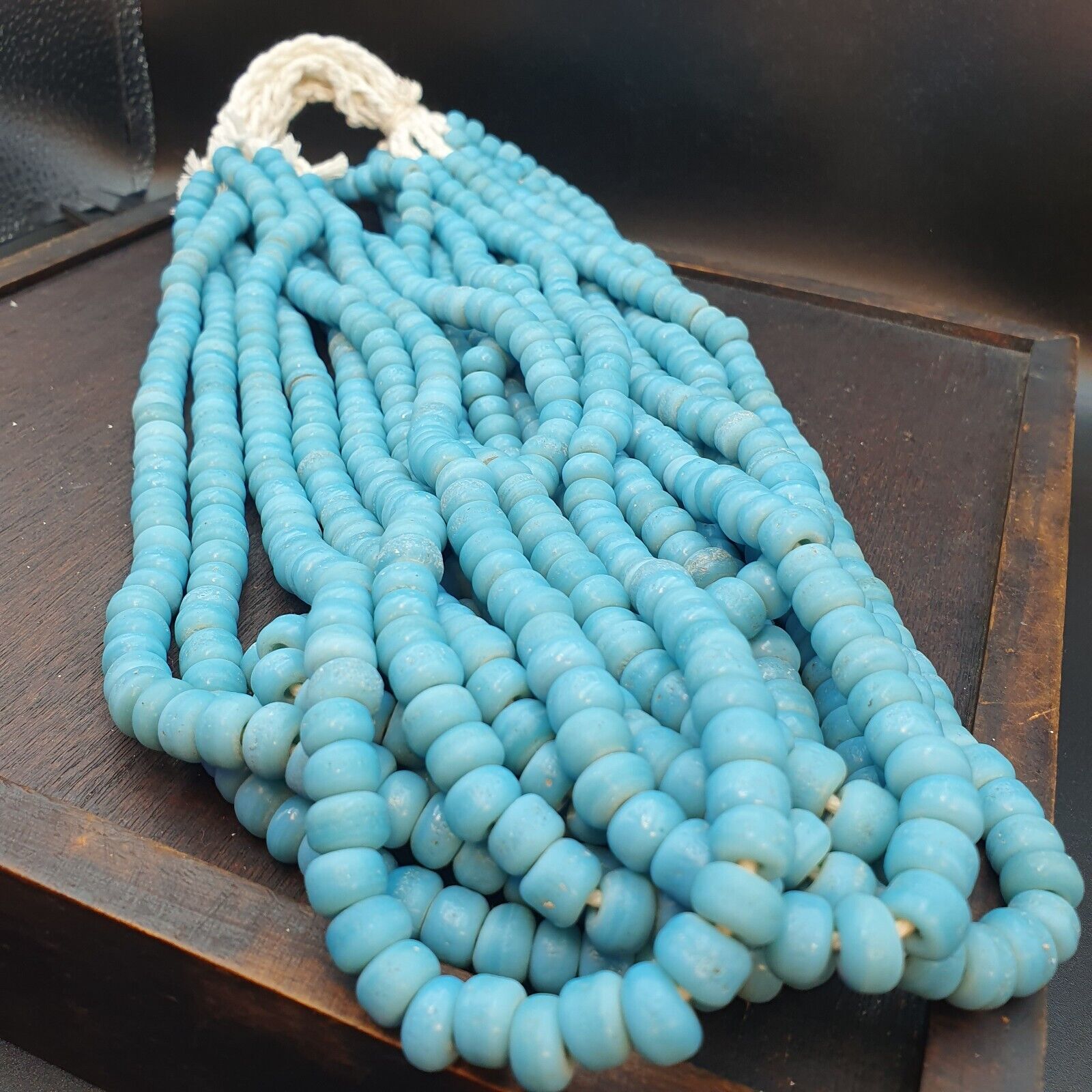 BEAUTIFUL OLD AFRICAN  Sky Blue GLASS Vintage 9mm BEADS Long Strands Strand