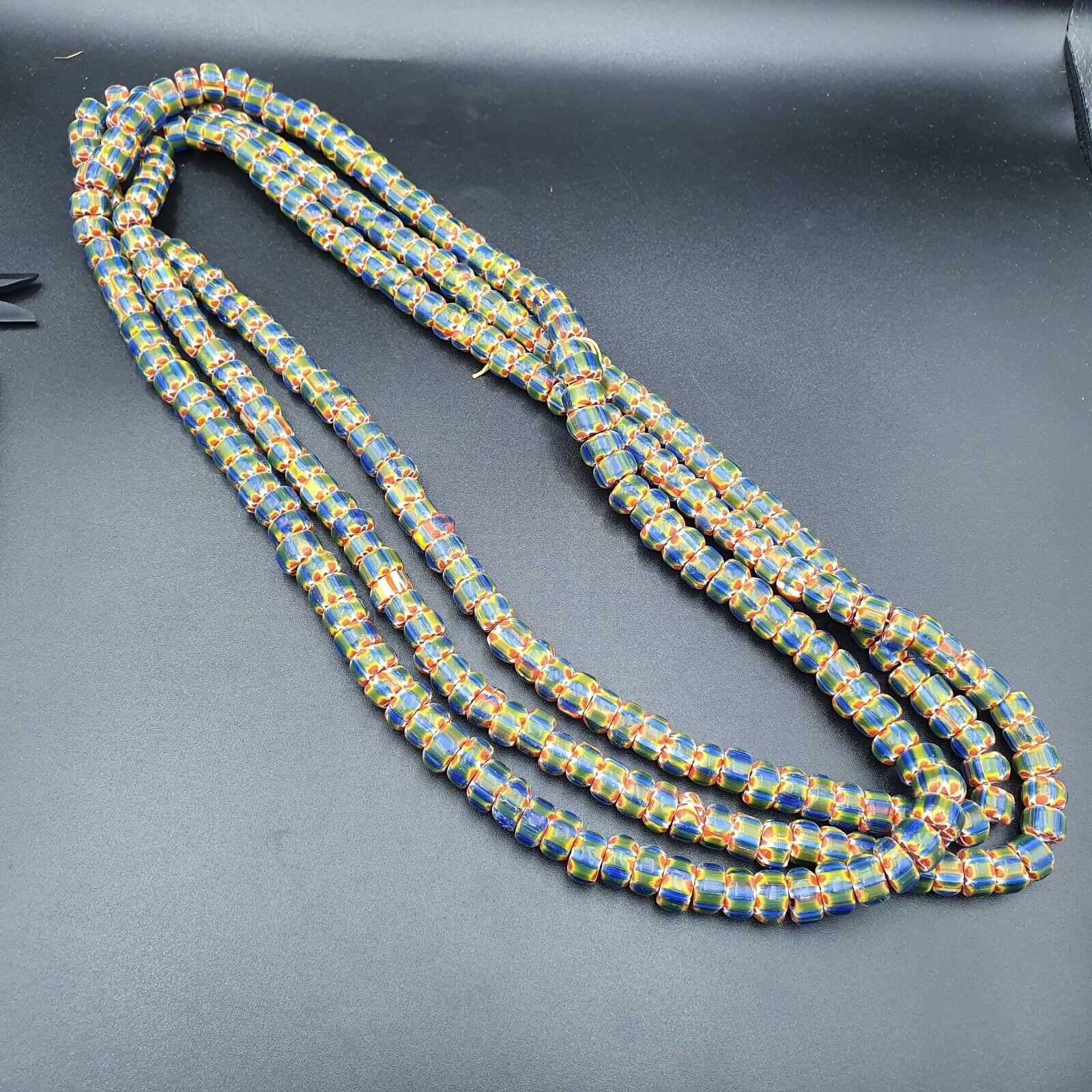 Lot 3 Strands Vintage OLD Glass Chevron Fancy GLASS BEADS Beaded NECKLACE