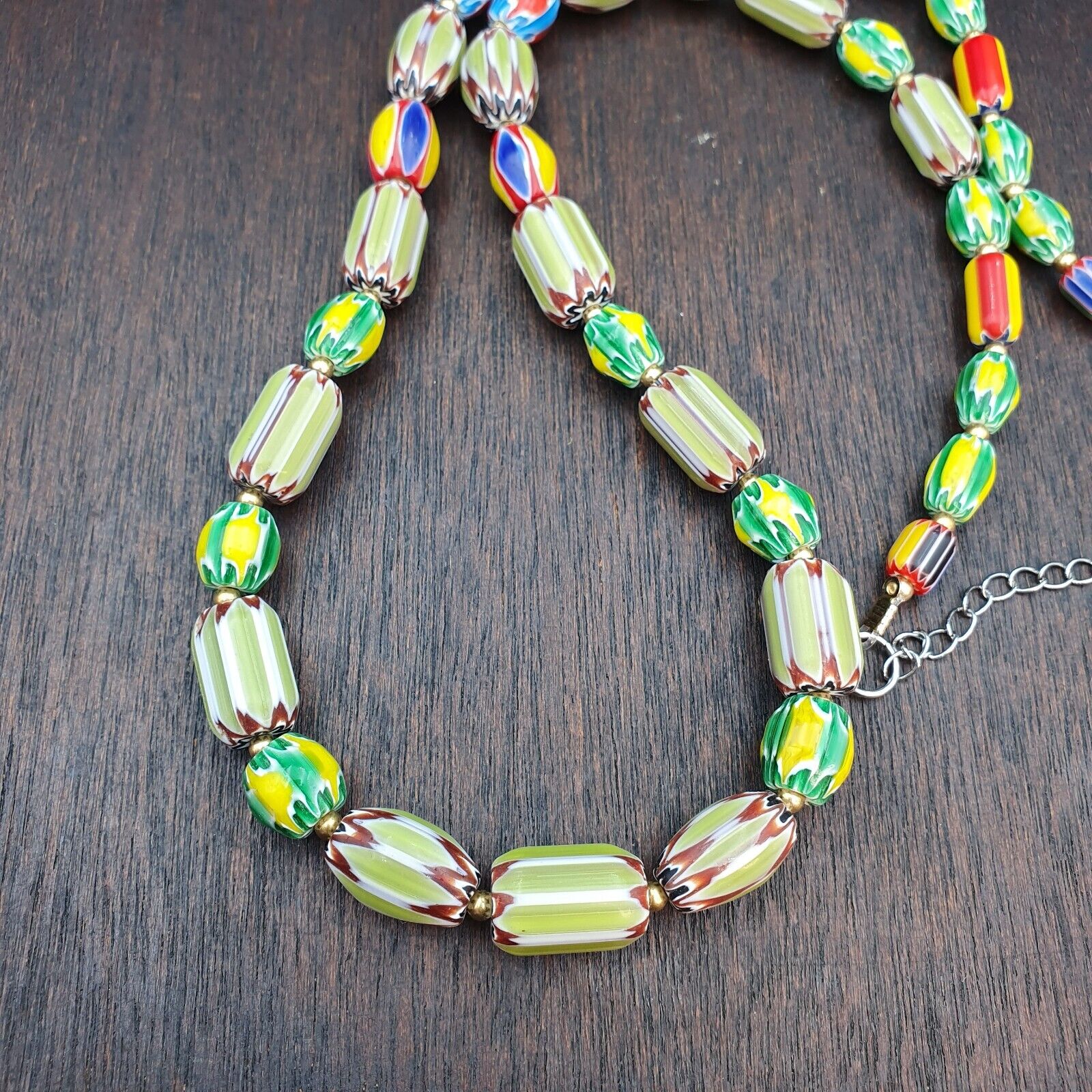 Vintage OLD Glass Chevron and Fancy GLASS BEADS Beaded NECKLACE