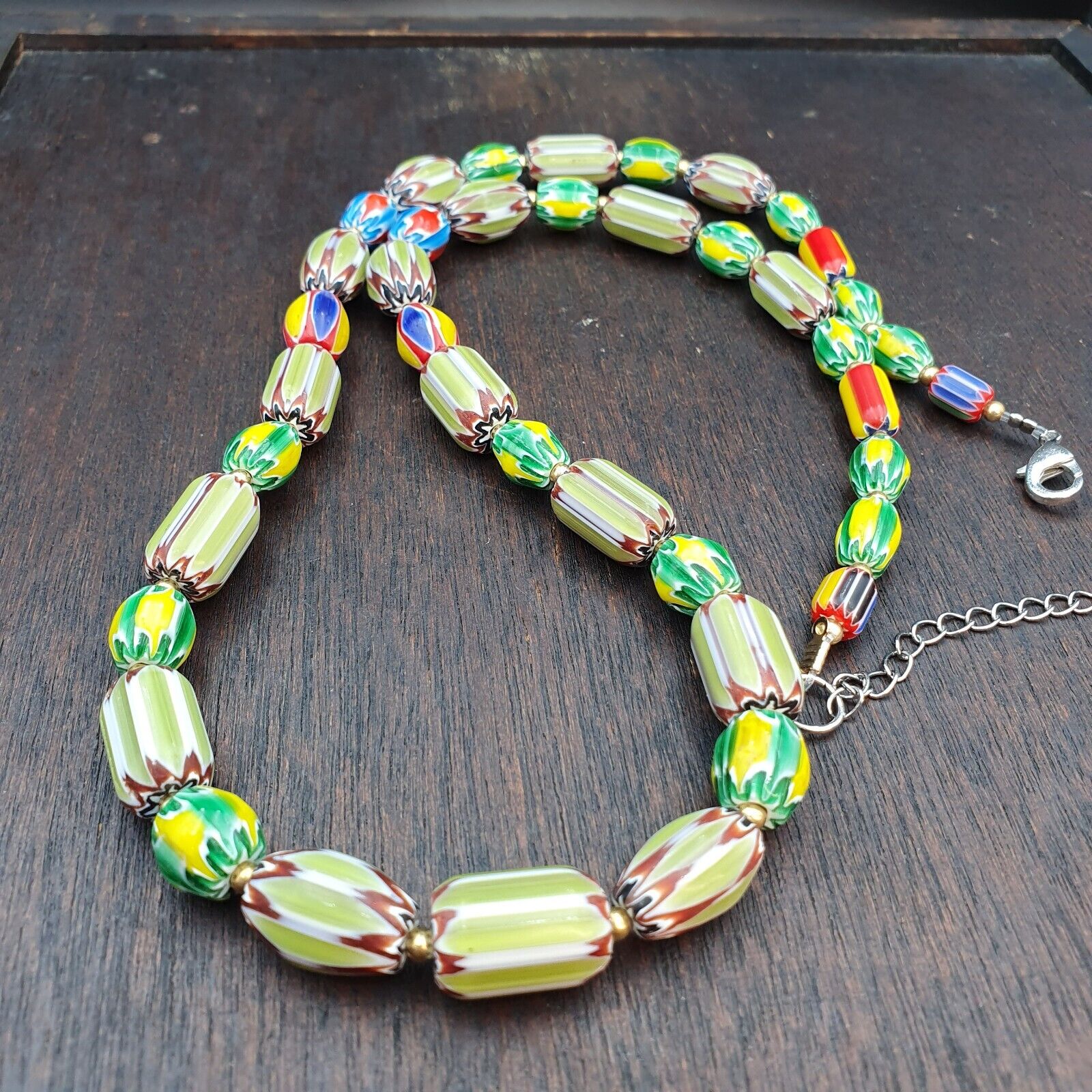 Vintage OLD Glass Chevron and Fancy GLASS BEADS Beaded NECKLACE